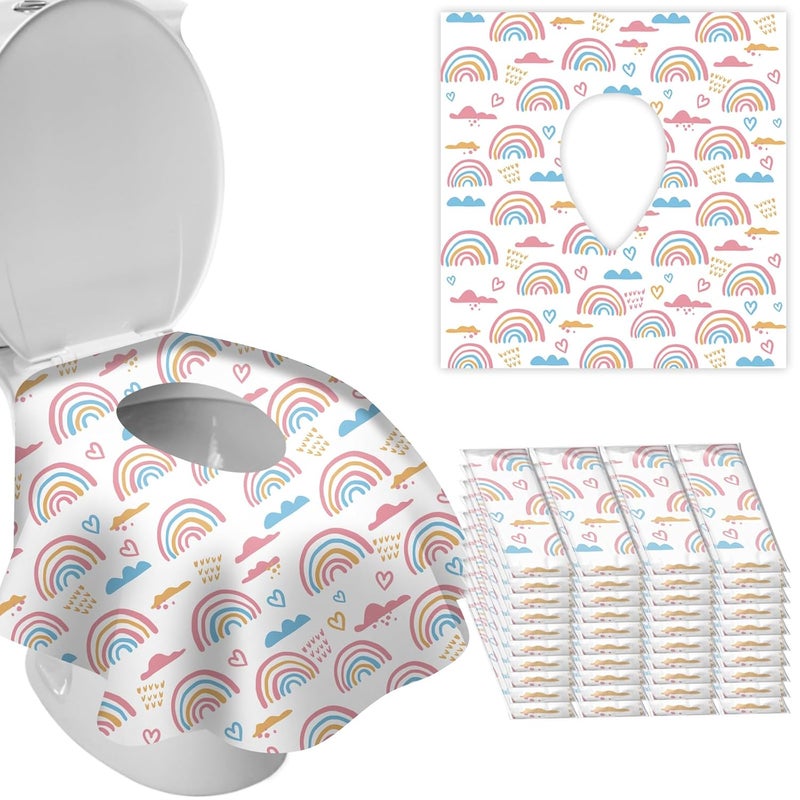DEEKI 40 Pack Toilet Seat Covers Disposable, Safe No-Slip Waterproof for Kids Toddlers Use in Potty Training Public Restrooms Toilets, Portable Clean Covers for Adults Travel -Rainbow (40 Count) - Image 1